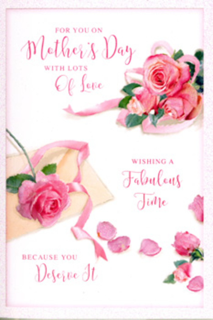 The Mother's Day card shown here looks as though a florist has carefully arranged a bouquet directly onto its surface, transforming it into a small, serene floral scene. Across a soft white background, clusters of pink roses unfold in layered blooms, from the palest blush to a more saturated rose-pink, recalling the variety of shades you might see in buckets of garden roses outside a Clerkenwell shopfront. The petals are filled with texture, some tightly cupped, others fully unfurled and gently curling at the edges, giving the impression of velvety softness that almost brushes against the fingertips. Scattered petals drift across the card in relaxed arcs, like gentle traces of a bouquet being arranged on a workbench near St John's Square. A pastel ribbon winds through the main cluster of roses, its satin surface catching the light and creating subtle highlights, as if it has just been tied into place by an experienced hand at Clerkenwell Flowers. The ribbon's loops echo the rounded forms of the blooms, binding the whole design together visually. Elegant calligraphy flows through the scene, its graceful lines carrying messages of rest, gratitude, and deep affection for mothers and carers. The script feels strongly personal, like handwriting on a cherished note tucked into a bouquet before it leaves for delivery across EC1. The lighting is soft and even, casting the faintest shadows that add depth without disturbing the calm atmosphere. Altogether, the card conveys a sense of warmth, appreciation, and quiet luxury-a floral embrace on paper that would beautifully accompany a hand-delivered arrangement for Mother's Day in Clerkenwell.
