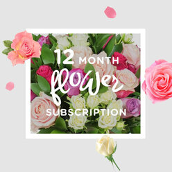This image presents a generous bouquet of roses designed to capture the spirit of a 12-month flower subscription, as if curated by an experienced Clerkenwell florist who knows how light falls through London loft windows. The roses are closely massed together, a tapestry of soft pinks, warm whites, lilac tints, and flashes of vivid magenta, each head slightly different in size and stage of bloom. Some blossoms are just beginning to unfurl, their outer petals cupping shyly, while others are luxuriously open, revealing layered, spiralling hearts. Between them, fresh green foliage threads through, the leaves providing structure like the quiet grid of streets that stretch from Old Street down towards Farringdon. The colours are pastel yet confident, set against a pale, creamy background that allows the roses to glow as if lit by gentle morning light. Scattered around the main bouquet, individual petals and a few loose flowers drift across the frame, creating a sense of movement and gentle celebration, like rose confetti on a stone step off St John Street. You can almost feel the cool, velvety surface of each petal and imagine leaning in to breathe the fragrance-a fresh, honeyed rose scent that speaks of careful conditioning and early-morning deliveries. This composition suggests an ongoing gesture rather than a single moment: the kind of subscription that arrives at a Clerkenwell studio, a flat near Hatton Garden, or a townhouse by Clerkenwell Green, bringing monthly reassurance, colour, and quiet joy, transforming ordinary days into something softly memorable throughout the year.