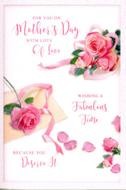 This Mother's Day card is designed like a miniature florist's window on a calm Sunday in Clerkenwell, featuring lush pink roses artfully arranged across a crisp white background. The roses are full and open, their petals densely layered in shades from soft blush through to rich rose-pink, as if just chosen from a flower bar near Farringdon Road. Some heads are gathered in a loose bouquet, while others rest gently apart, with a scattering of individual petals drifting across the page like tiny footprints of a celebration. The light in the image feels gentle and natural, reminiscent of the soft daylight that filters through townhouse windows off Clerkenwell Road, catching the subtle texture of each petal so you can almost imagine their silky touch and delicate fragrance. A pastel ribbon weaves around the main cluster of roses, looping and folding in an easy, graceful curve that reflects the practiced artistry of a florist tying the final bow on a Mother's Day arrangement. Hand-lettered script, flowing and slightly whimsical, sweeps across the card with messages of love and appreciation, its strokes echoing the curves of the petals and ribbon. The overall mood is quiet, affectionate, and thoughtfully composed, like a heartfelt thank you spoken in a calm voice. Nothing about the design is rushed: every rose, every petal, and every line of calligraphy feels intentionally placed. It's the kind of card that would sit beautifully beside a fresh bouquet delivered to a Clerkenwell doorstep, capturing in paper form the softness, gratitude, and gentle celebration of Mother's Day.