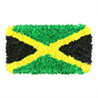 On a crisp white backdrop, a bold Jamaican flag emerges as a textured sculpture rather than a flat banner. The central display relies on thousands of tiny, crumpled fragments of tissue or fabric scraps, pressed and packed into a three-dimensional mosaic that invites the touch and eyes to travel across its surface. The iconic golden yellow saltire runs diagonally from corner to corner, its lines clean and bright, while the top and bottom triangles are painted with vivid green clusters that feel almost leaf-bright in the light. The left and right triangles reveal deep, matte black tones, their crumpled pieces catching, then releasing, shadows as the light shifts. The overall effect is tactile and rugged, a handcrafted village of color that speaks of care, collaboration, and community effort. Light and shadow play across the irregular facets, giving the flag a sense of momentum and life, as though each fragment has a story of resilience and pride. This distinctive rendering of Jamaica's national symbol could accompany features about heritage, art, or the energy of Jamaica's cultural scene, conveying both celebration and endurance. In Clerkenwell, such a piece would sit beautifully beside a gallery wall or the bustle of Exmouth Market, reminding viewers of the island's spirit while staying rooted in local craft and stories, available for thoughtful display and, when needed, same-day delivery to nearby streets. The piece invites quiet conversations about craft, community, and shared pride across the neighbourhood.