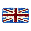 A meticulously constructed floral Union Jack fills this image, a rectangular tribute shaped from compact red, white, and blue flowers arranged with almost architectural precision. Set against a clean white background, the design appears both soft and striking, its tightly packed petals forming a plush, cushion-like surface. Deep blue blossoms, possibly hydrangeas or similar clustered blooms, create the background fields and a neat outer border, giving a rich contrast to the brighter colours layered over them. Across the middle, the strong red bars of St George's Cross are clearly visible, formed from dense red flowers whose rounded heads touch seamlessly to form solid lines. These central arms are edged with tidy white bands, made from small, pure-white flowers that sharply delineate the red from the blue beneath. Running diagonally, the slimmer red lines of St Patrick's Cross slice through from corner to corner, again trimmed with white floral edging and laid over the wider white diagonals of St Andrew's Cross. Every intersection is crisp, demonstrating the care taken to follow the proportions of the national flag while working with organic materials. The lighting is even and gentle, highlighting the natural texture and subtle sheen of the petals without casting harsh shadows. Crafted for mourning or commemoration, this floral flag would be at home in a Clerkenwell memorial chapel, a City of London service, or a local remembrance gathering, chosen by families who wish to honour a loved one's British roots, military service, or lifelong affection for the country through a dignified, patriotic floral display.
