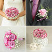 This bridesmaid's bouquet rests on a smooth expanse of cream-coloured linen, its gentle pastel hues radiating calm, like a quiet pause before the wedding procession begins in Clerkenwell. At its core, tightly clustered roses in lavender and soft pink create a rounded, hand-held form. Each rose is at a perfect stage of openness, the petals layered in concentric curls that give the flowers fullness without feeling heavy. Among the roses, fine sprays of white gypsophila weave through, their hundreds of tiny buds softening the overall outline, adding movement and a delicate, cloud-like effect. The stems are bound with a lustrous pink ribbon, wrapped tidily in a spiral from the base of the blooms down to where the hands would rest. Small pearl-like accents dot the ribbon, catching the light and adding a subtle shimmer that calls to mind bridesmaids' accessories seen in ceremonies around St John Street or venues near Farringdon. The creamy linen beneath is slightly textured, but understated, acting as a gentle canvas that allows the bouquet's colours to stand out without distraction. Under soft, natural lighting, the pinks and lavenders feel almost powdery, reminiscent of spring petals after a light morning rain. Imagining the moment, you can almost see this bouquet being lifted from the linen, cradled carefully as bridesmaids gather in a sunlit room. The design is balanced and thoughtful: romantic without being overly ornate, and refined enough to complement, rather than compete with, the bride's flowers. It conveys quiet joy, tenderness, and the shared anticipation that binds a bridal party together on such an important day.