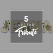 This image shows an elegant five-letter floral tribute, the sort of personalised design often chosen by families in Clerkenwell to honour a loved one with their name or a meaningful word. The arrangement lies flat on a softly lit, light grey background, allowing the craftsmanship of each letter to be clearly seen. Every character is formed from a solid block of white chrysanthemums, the blossoms packed closely together so that the surface looks soft and plush, like a cushion of petals. A trim of deep purple satin ribbon outlines each letter, its rich hue and gentle sheen adding a composed, dignified frame to the pure white flowers. Resting delicately on the letters are clusters of pastel accent blooms: small pale pink and dusky mauve spray roses, some fully open, others in tight buds, paired with fresh green fern fronds and a hint of foliage that arches lightly over the chrysanthemum base. These touches of colour convey affection and tenderness without breaking the calm, respectful atmosphere. In the centre of the image, a slightly darker grey square overlay, bordered in white, covers part of the word. On it, the phrase 5 LETTER Tribute appears in white type, with a modern sans-serif font for 5 LETTER and a flowing script for Tribute. Behind this panel, sections of letters resembling J, O, H, N and A can be glimpsed, indicating the piece is an example of a custom name tribute. The overall effect is gentle and reassuring, a quietly beautiful expression of remembrance crafted with care by an experienced local florist.